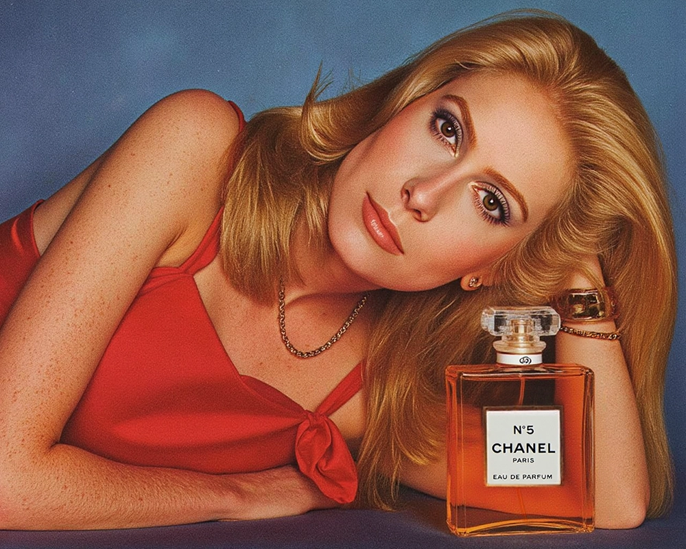 Foto publicitaria IA con estilo Chanel perfume 80s 02 RETOCADA