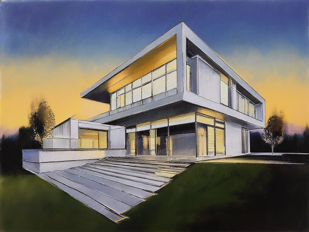 Imagen IA arquitectura estilo lapiz y pintura